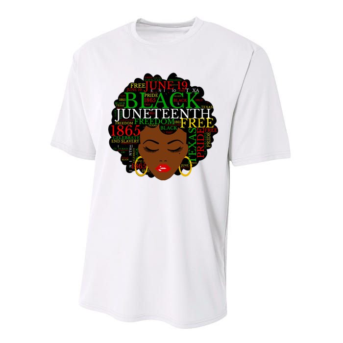 Juneteenth Melanin Black Women Natural Hair Afro Word Art Vneck Performance Sprint T-Shirt