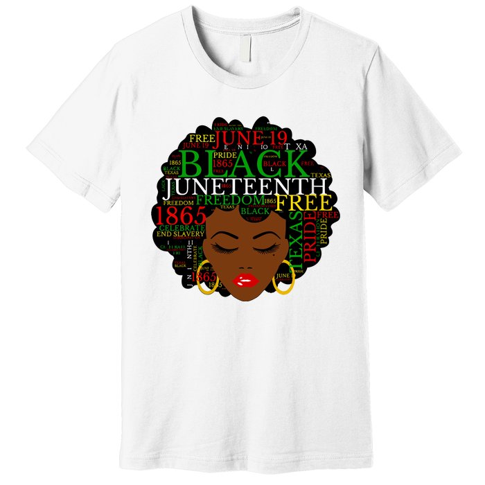 Juneteenth Melanin Black Women Natural Hair Afro Word Art Vneck Premium T-Shirt