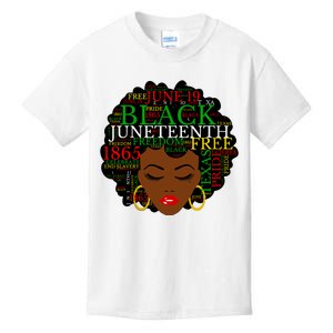 Juneteenth Melanin Black Women Natural Hair Afro Word Art Vneck Kids T-Shirt