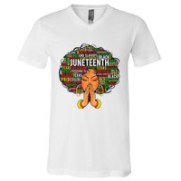 Juneteenth Melanin Black Women Natural Hair Graphic V-Neck T-Shirt