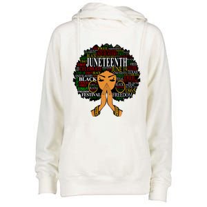 Juneteenth Melanin Black Women Natural Hair Afro Word Art Vneck Womens Funnel Neck Pullover Hood