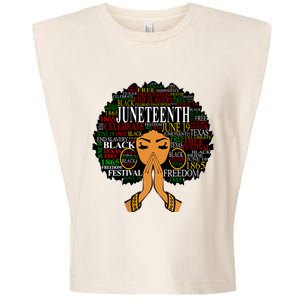 Juneteenth Melanin Black Women Natural Hair Afro Word Art Vneck Garment-Dyed Women's Muscle Tee