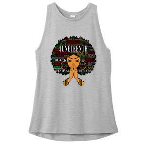 Juneteenth Melanin Black Women Natural Hair Afro Word Art Vneck Ladies PosiCharge Tri-Blend Wicking Tank