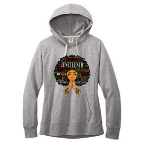 Juneteenth Melanin Black Women Natural Hair Afro Word Art Vneck Women's Fleece Hoodie