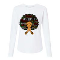 Juneteenth Melanin Black Women Natural Hair Afro Word Art Vneck Womens Cotton Relaxed Long Sleeve T-Shirt