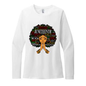 Juneteenth Melanin Black Women Natural Hair Afro Word Art Vneck Womens CVC Long Sleeve Shirt