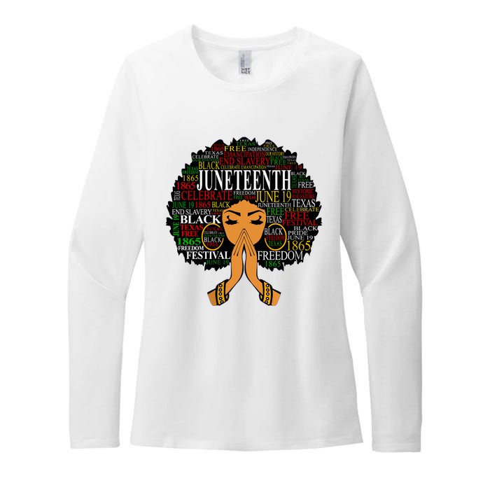 Juneteenth Melanin Black Women Natural Hair Afro Word Art Vneck Womens CVC Long Sleeve Shirt