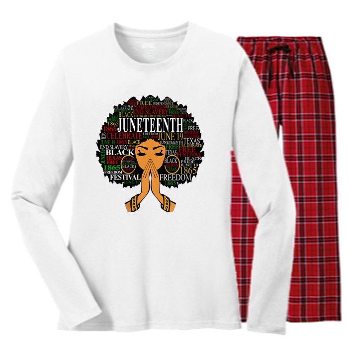 Juneteenth Melanin Black Women Natural Hair Afro Word Art Vneck Women's Long Sleeve Flannel Pajama Set 