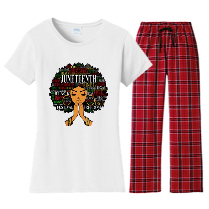 Juneteenth Melanin Black Women Natural Hair Afro Word Art Vneck Women's Flannel Pajama Set