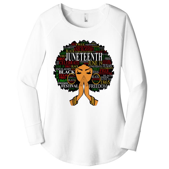 Juneteenth Melanin Black Women Natural Hair Afro Word Art Vneck Women's Perfect Tri Tunic Long Sleeve Shirt