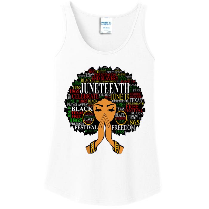 Juneteenth Melanin Black Women Natural Hair Afro Word Art Vneck Ladies Essential Tank