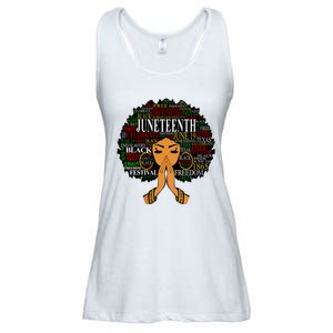 Juneteenth Melanin Black Women Natural Hair Afro Word Art Vneck Ladies Essential Flowy Tank