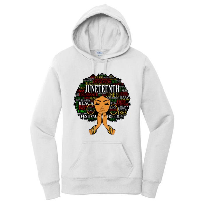 Juneteenth Melanin Black Women Natural Hair Afro Word Art Vneck Women's Pullover Hoodie