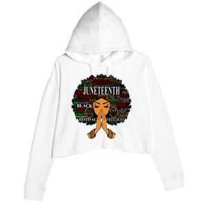 Juneteenth Melanin Black Women Natural Hair Afro Word Art Vneck Crop Fleece Hoodie