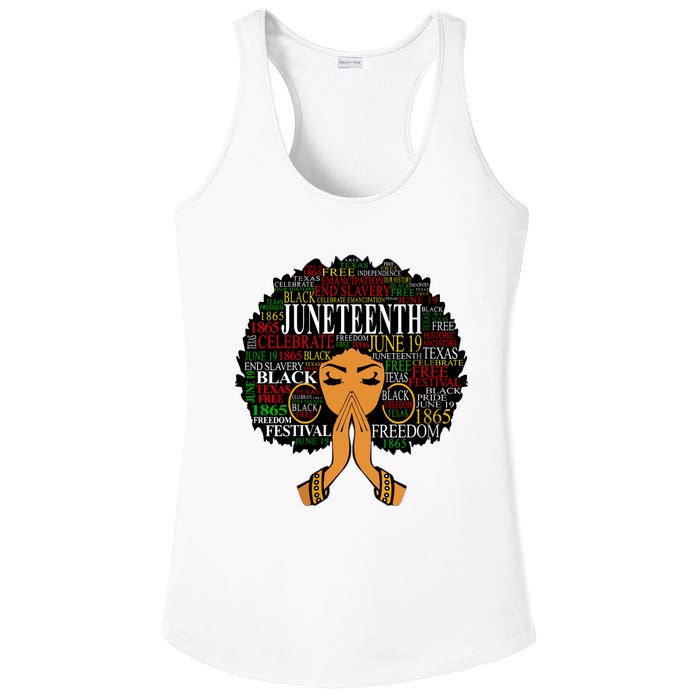 Juneteenth Melanin Black Women Natural Hair Afro Word Art Vneck Ladies PosiCharge Competitor Racerback Tank