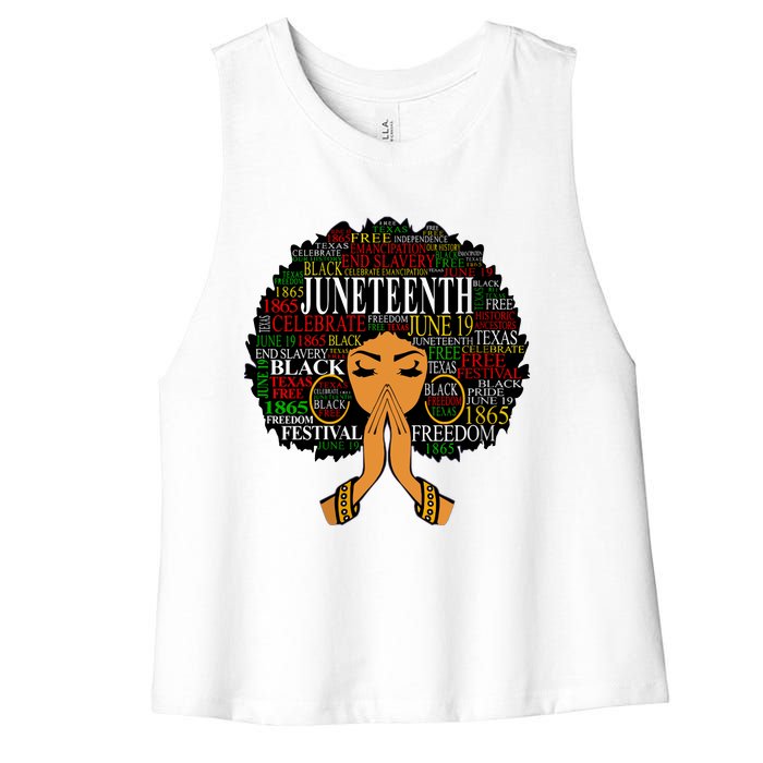 Juneteenth Melanin Black Women Natural Hair Afro Word Art Vneck Women's Racerback Cropped Tank