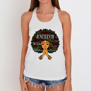 Juneteenth Melanin Black Women Natural Hair Afro Word Art Vneck Women's Knotted Racerback Tank