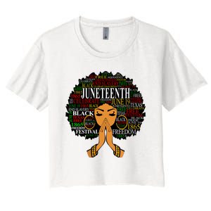 Juneteenth Melanin Black Women Natural Hair Afro Word Art Vneck Women's Crop Top Tee