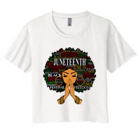 Juneteenth Melanin Black Women Natural Hair Afro Word Art Vneck Women's Crop Top Tee