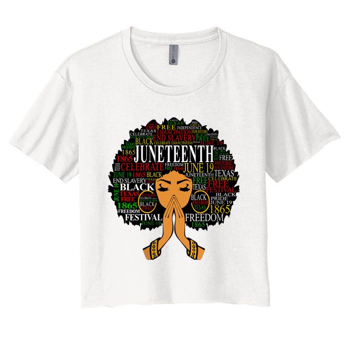 Juneteenth Melanin Black Women Natural Hair Afro Word Art Vneck Women's Crop Top Tee