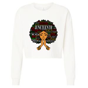 Juneteenth Melanin Black Women Natural Hair Afro Word Art Vneck Cropped Pullover Crew