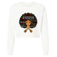 Juneteenth Melanin Black Women Natural Hair Afro Word Art Vneck Cropped Pullover Crew