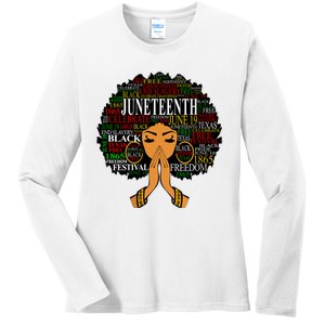 Juneteenth Melanin Black Women Natural Hair Afro Word Art Vneck Ladies Long Sleeve Shirt