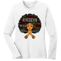 Juneteenth Melanin Black Women Natural Hair Afro Word Art Vneck Ladies Long Sleeve Shirt