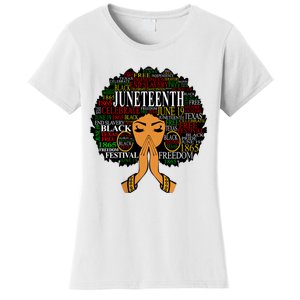 Juneteenth Melanin Black Women Natural Hair Afro Word Art Vneck Women's T-Shirt