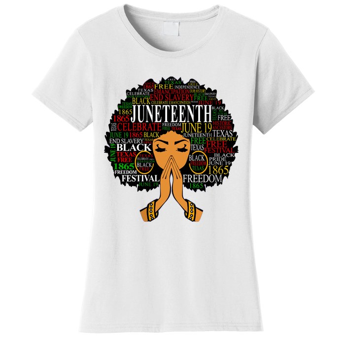 Juneteenth Melanin Black Women Natural Hair Afro Word Art Vneck Women's T-Shirt