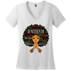 Juneteenth Melanin Black Women Natural Hair Afro Word Art Vneck Women's V-Neck T-Shirt