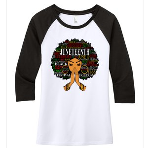 Juneteenth Melanin Black Women Natural Hair Afro Word Art Vneck Women's Tri-Blend 3/4-Sleeve Raglan Shirt