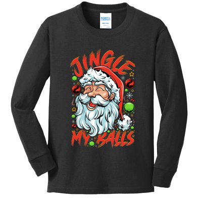 Jingle My Balls Check Out Hipster Funny Santa Humor Xmas Kids Long Sleeve Shirt
