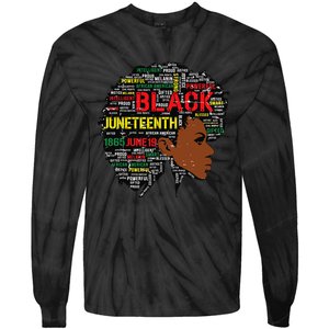 Juneteenth Melanin Black Wo Natural Hair Afro Word Art Tie-Dye Long Sleeve Shirt