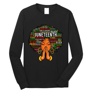 Juneteenth Melanin Black  Natural Hair Afro Word Art Long Sleeve Shirt