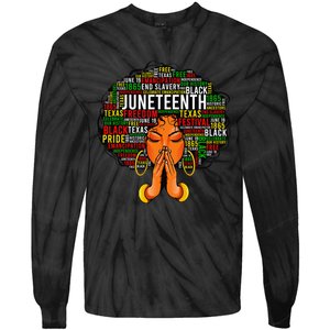 Juneteenth Melanin Black  Natural Hair Afro Word Art Tie-Dye Long Sleeve Shirt