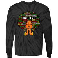 Juneteenth Melanin Black  Natural Hair Afro Word Art Tie-Dye Long Sleeve Shirt