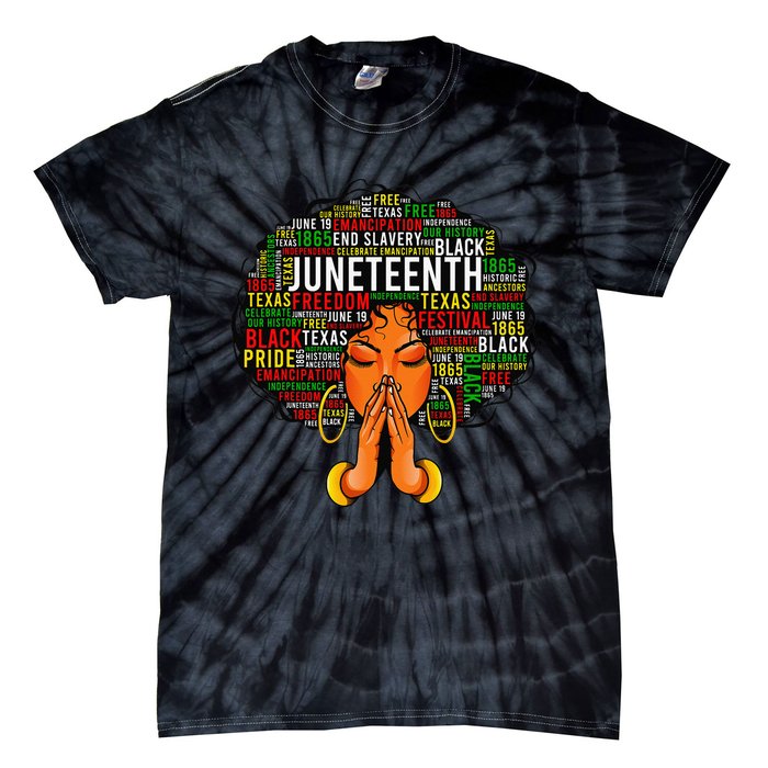 Juneteenth Melanin Black  Natural Hair Afro Word Art Tie-Dye T-Shirt