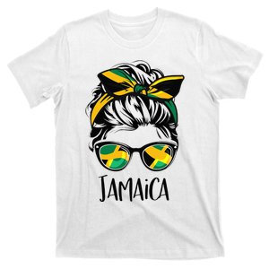 Jamaica  Messy Bun Jamaican Flag Jamaican T-Shirt