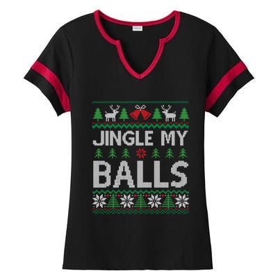 Jingle My Balls Funny Adult Ugly Christmas Sweater Gift Ladies Halftime Notch Neck Tee