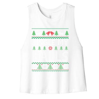 Jingle My Balls Funny Adult Ugly Christmas Sweater Gift Women's Racerback Cropped Tank