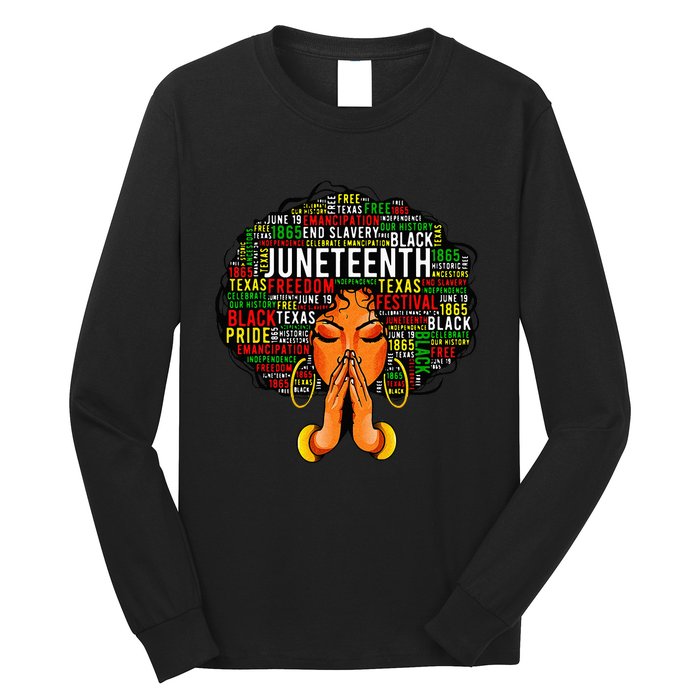 Juneteenth Melanin Black Wo Natural Hair Afro Word Art Long Sleeve Shirt