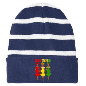 Juneteenth Melanin Black Women Striped Beanie with Solid Band