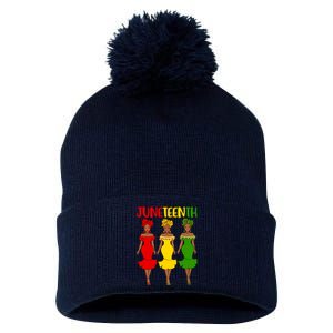 Juneteenth Melanin Black Women Pom Pom 12in Knit Beanie