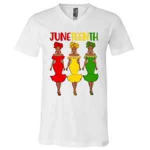 Juneteenth Melanin Black Women V-Neck T-Shirt