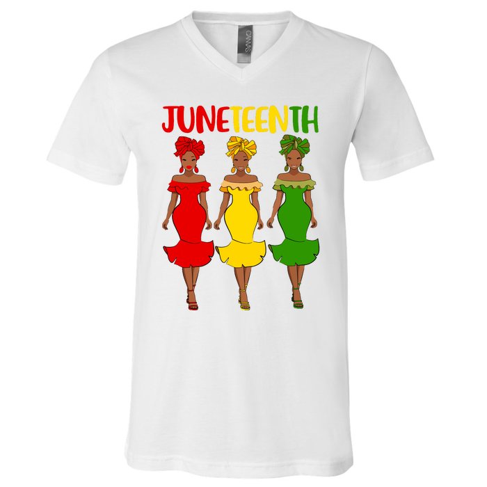 Juneteenth Melanin Black Women V-Neck T-Shirt