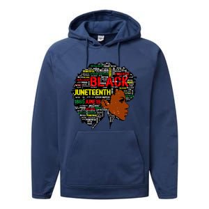 Juneteenth Melanin Black Women Natural Hair Afro Word Art 8019 Performance Fleece Hoodie