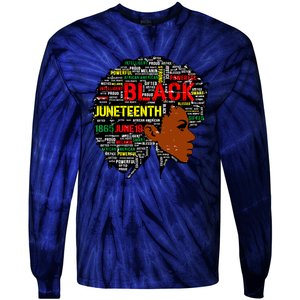 Juneteenth Melanin Black Women Natural Hair Afro Word Art 8019 Tie-Dye Long Sleeve Shirt