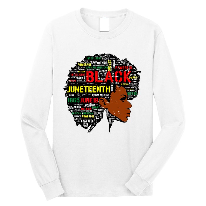 Juneteenth Melanin Black Women Natural Hair Afro Word Art 8019 Long Sleeve Shirt