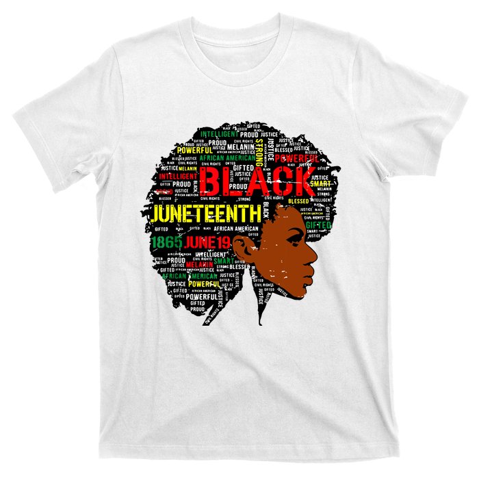 Juneteenth Melanin Black Women Natural Hair Afro Word Art 8019 T-Shirt